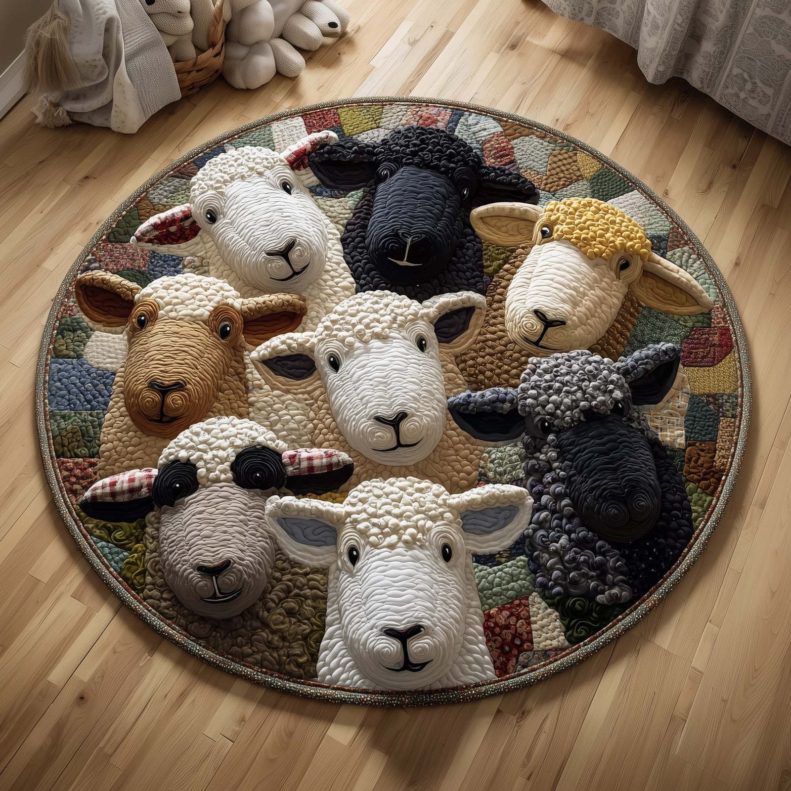 Woolly Faces Round Mat Rug - Nature Design | Serene Home Decor