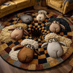 Woolly Meadow Round Mat Rug - washable non-slip printed rug
