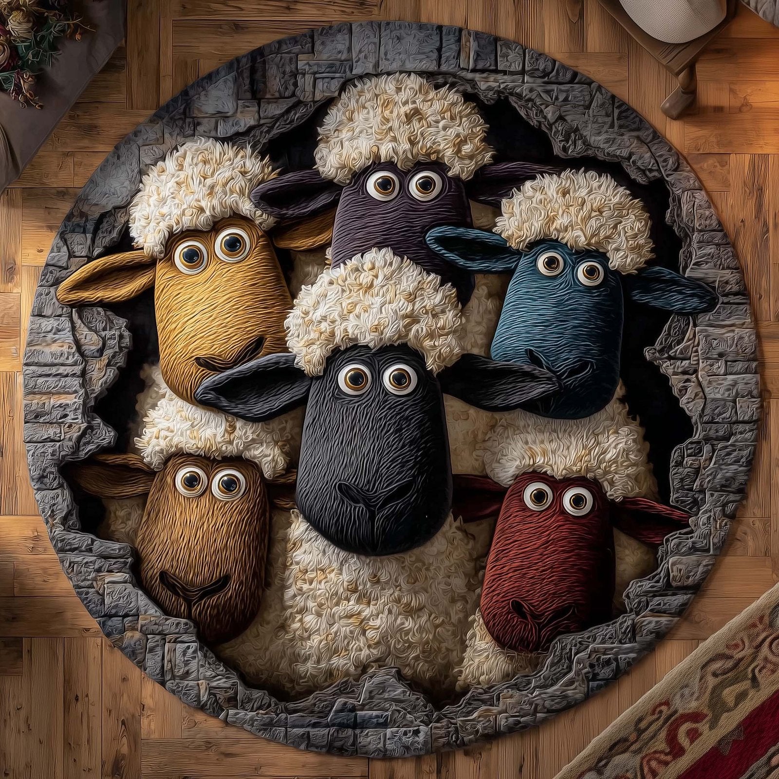 Woolly Meadow Round Mat Rug - Nature Design | Serene Home Decor