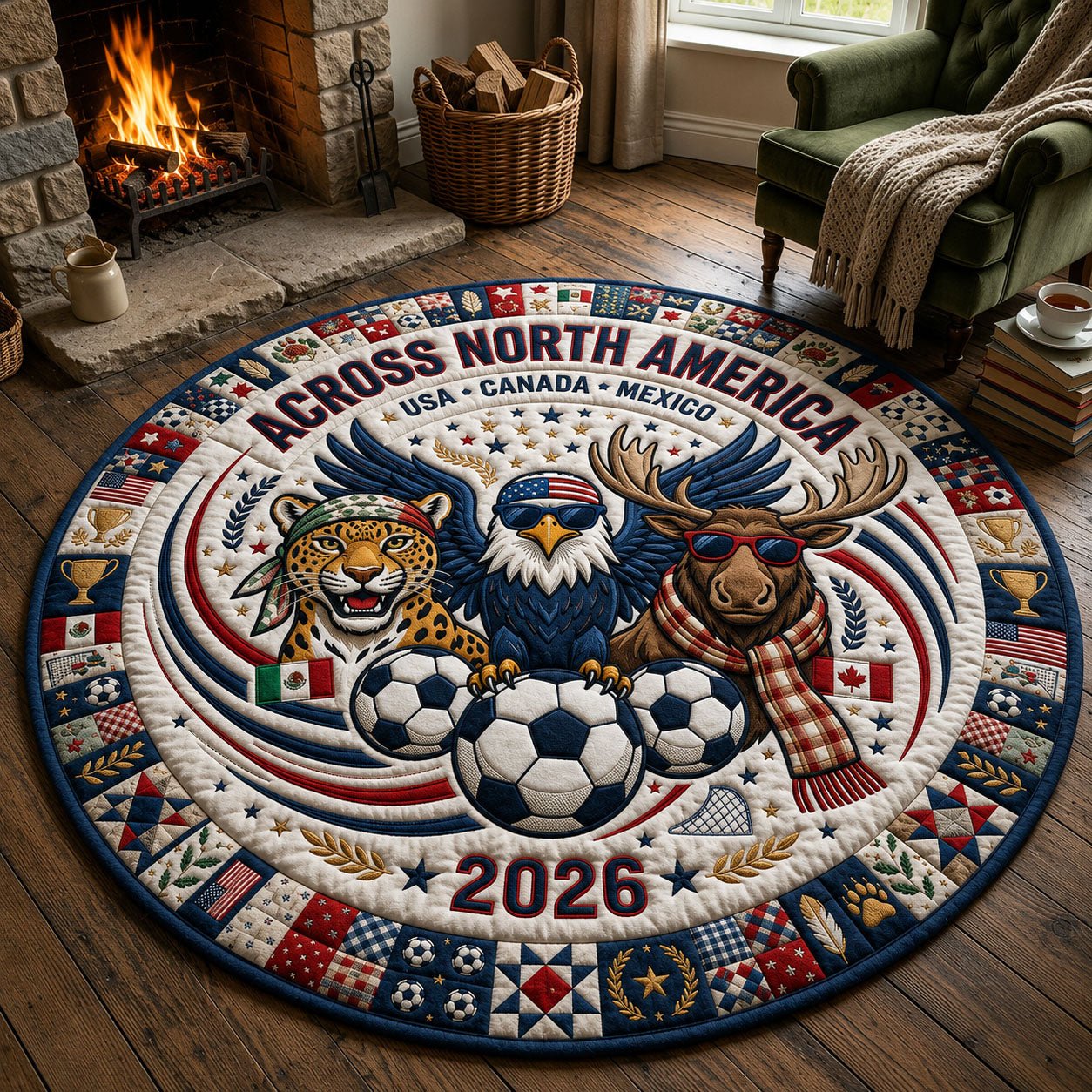 World Cup 2026 Mascots Round Mat Rug - Nature Design | Serene Home Decor