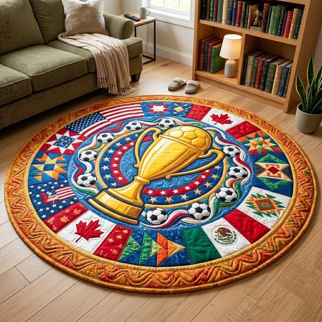 World Cup Patchwork Round Mat Rug - Nature Design | Serene Home Decor
