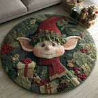 Wreath Elf Round Mat Rug - washable non-slip printed rug