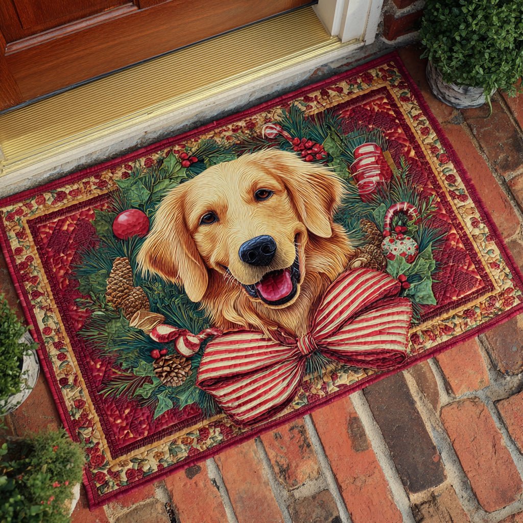 Wreath Golden Retriever Doormat - Cute Animal Design | Printed Welcome Doormat