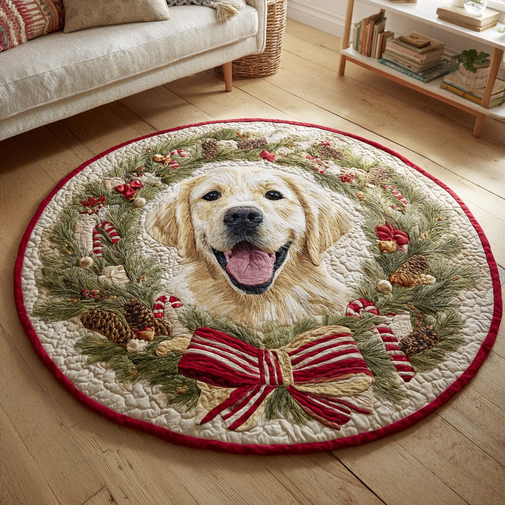 Wreath Golden Retriever Round Mat Rug - washable non-slip printed rug