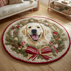 Wreath Golden Retriever Round Mat Rug - washable non-slip printed rug