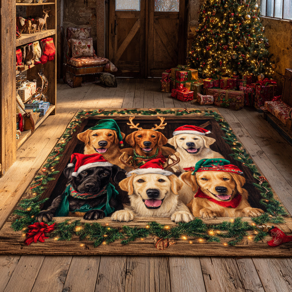 Wreath Labrador Retriever area rug in a living room