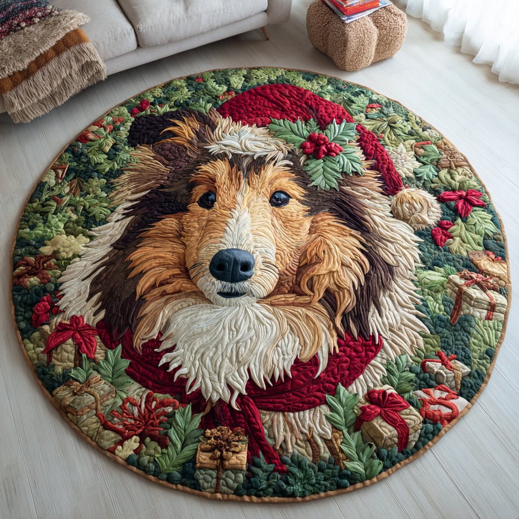 Wreath Shetland Sheepdog Round Mat Rug - washable non-slip printed rug