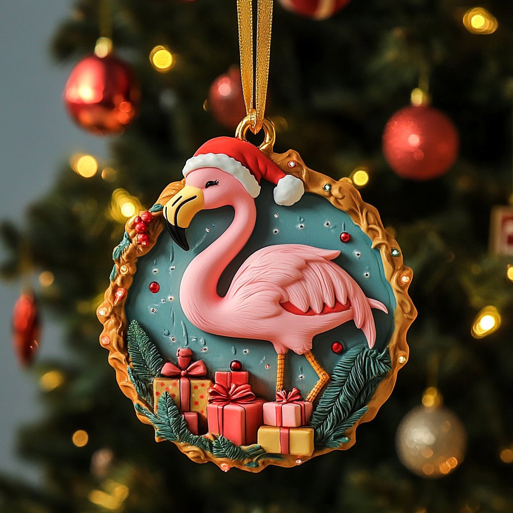 Santa Hat Flamingo Gifts Christmas Ornament