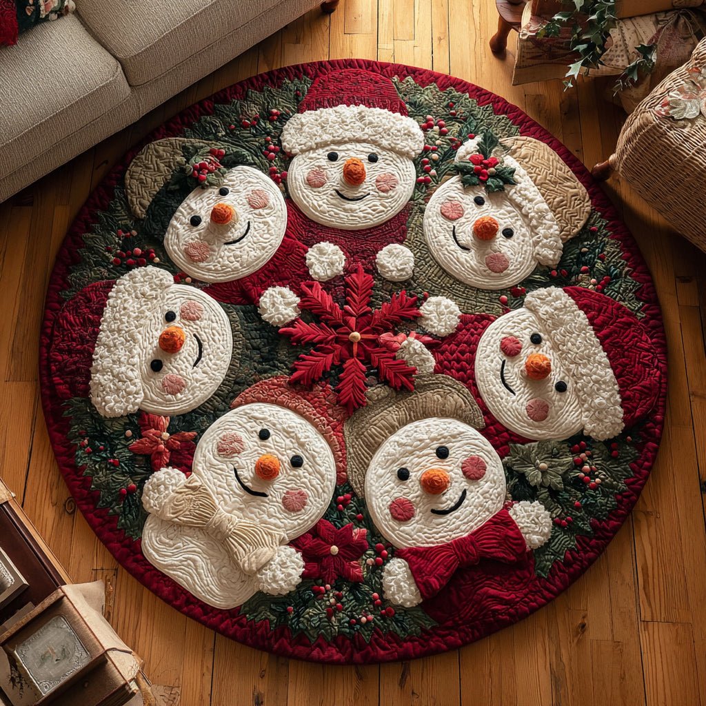 Xmas Snowmen Christmas Round Mat Rug - washable non-slip printed rug