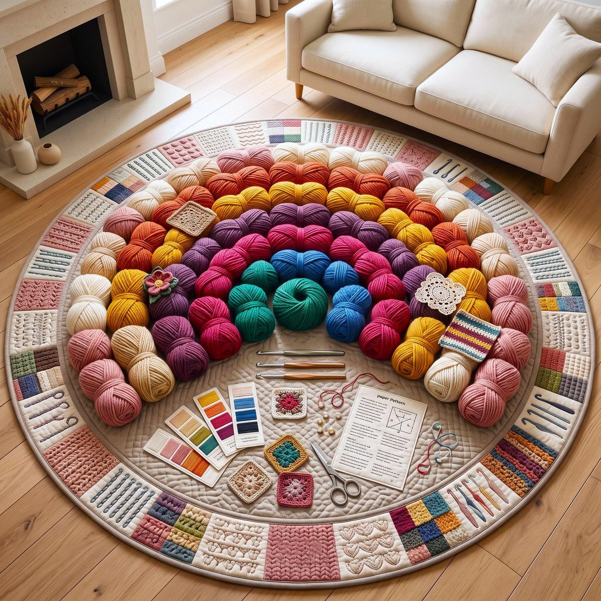 Yarn Craft Round Mat Rug - Nature Design | Serene Home Decor - washable non-slip printed rug