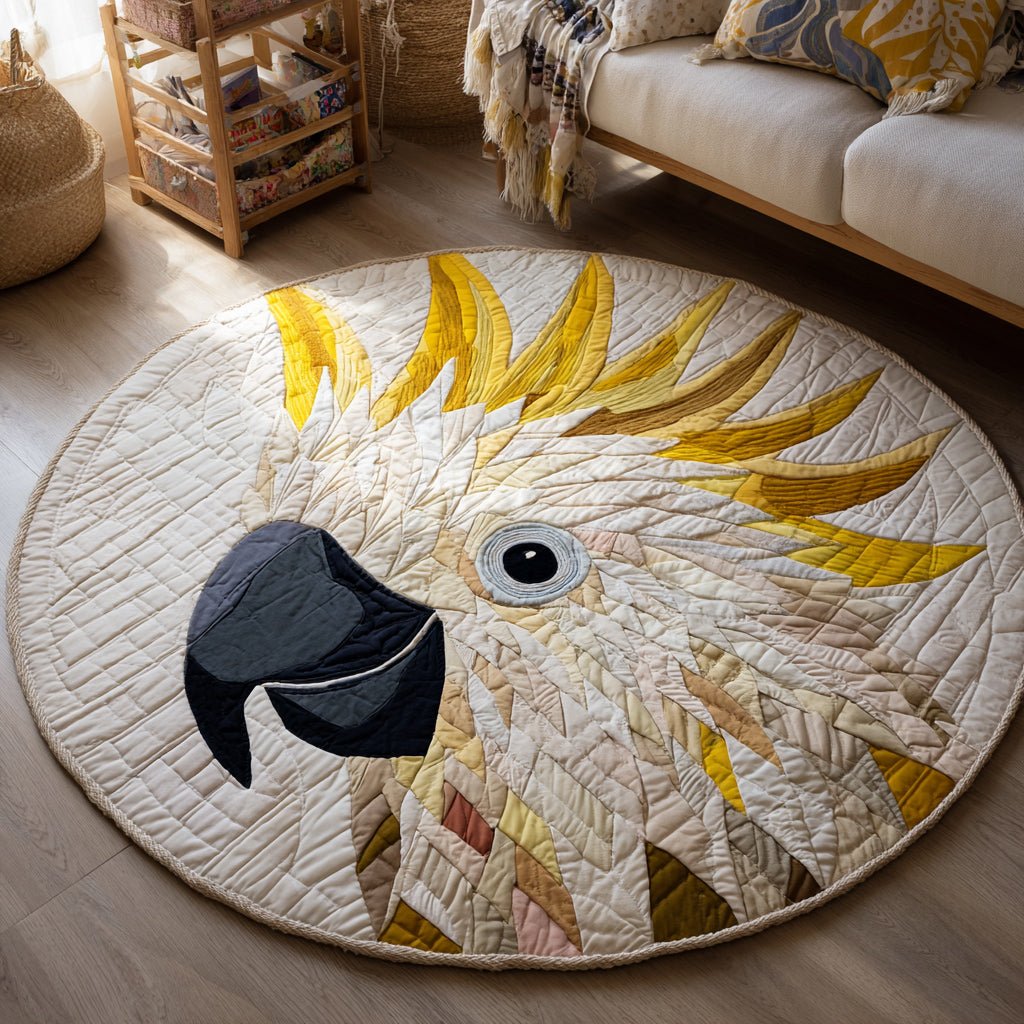 Yellow Cockatoo Round Mat Rug - washable non-slip printed rug