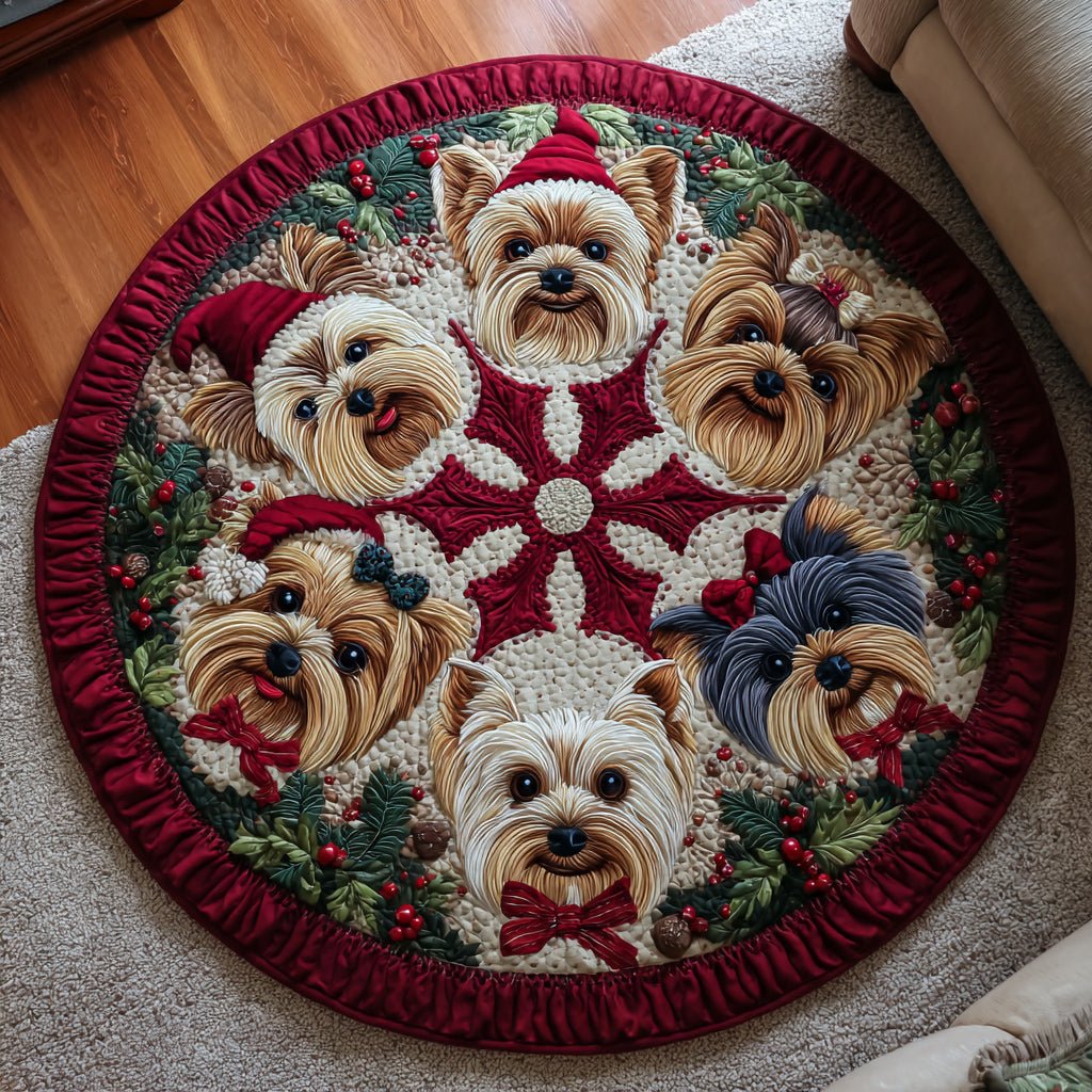 Yorkie Dream Round Mat Rug - washable non-slip printed rug