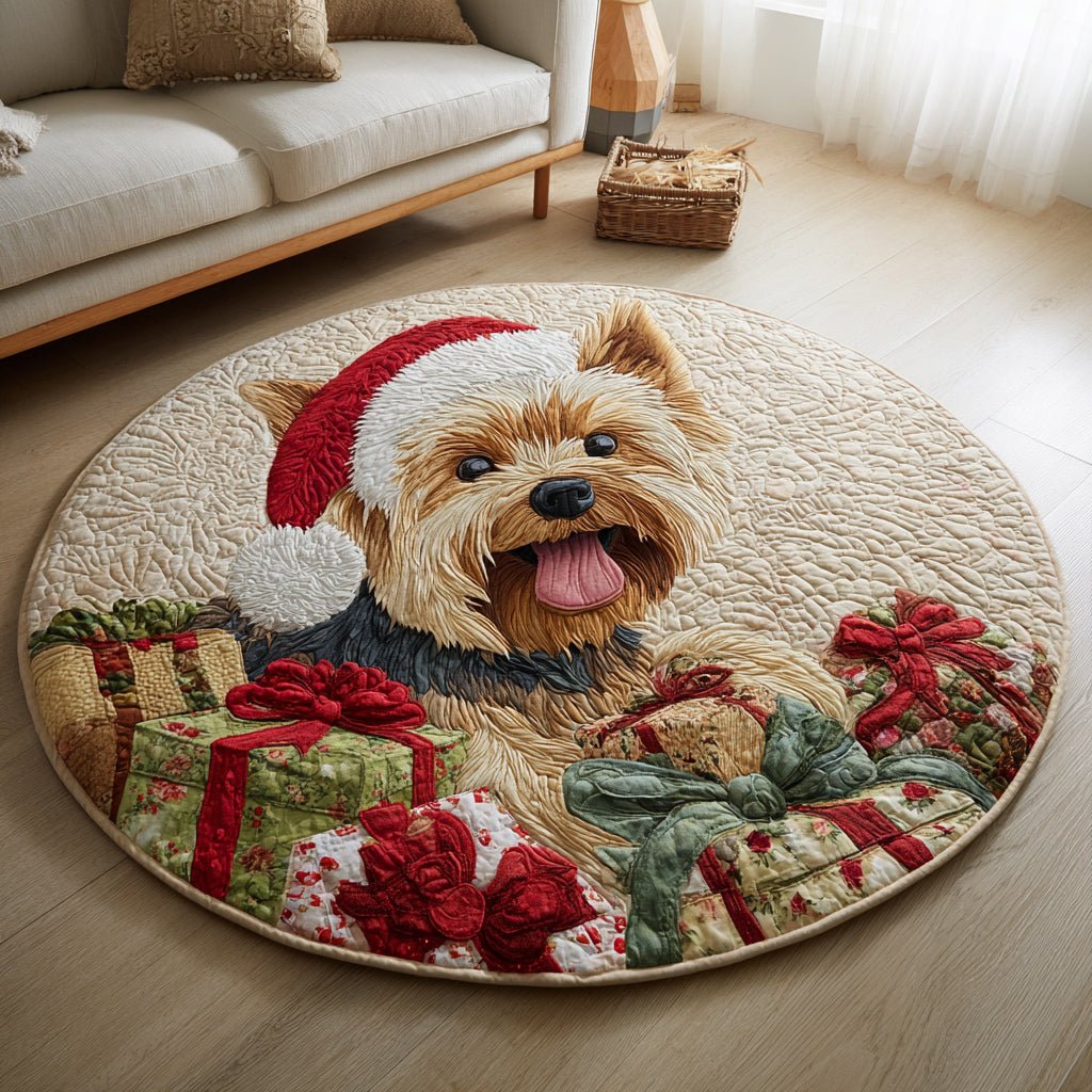 Yorkie Gem Round Mat Rug - washable non-slip printed rug