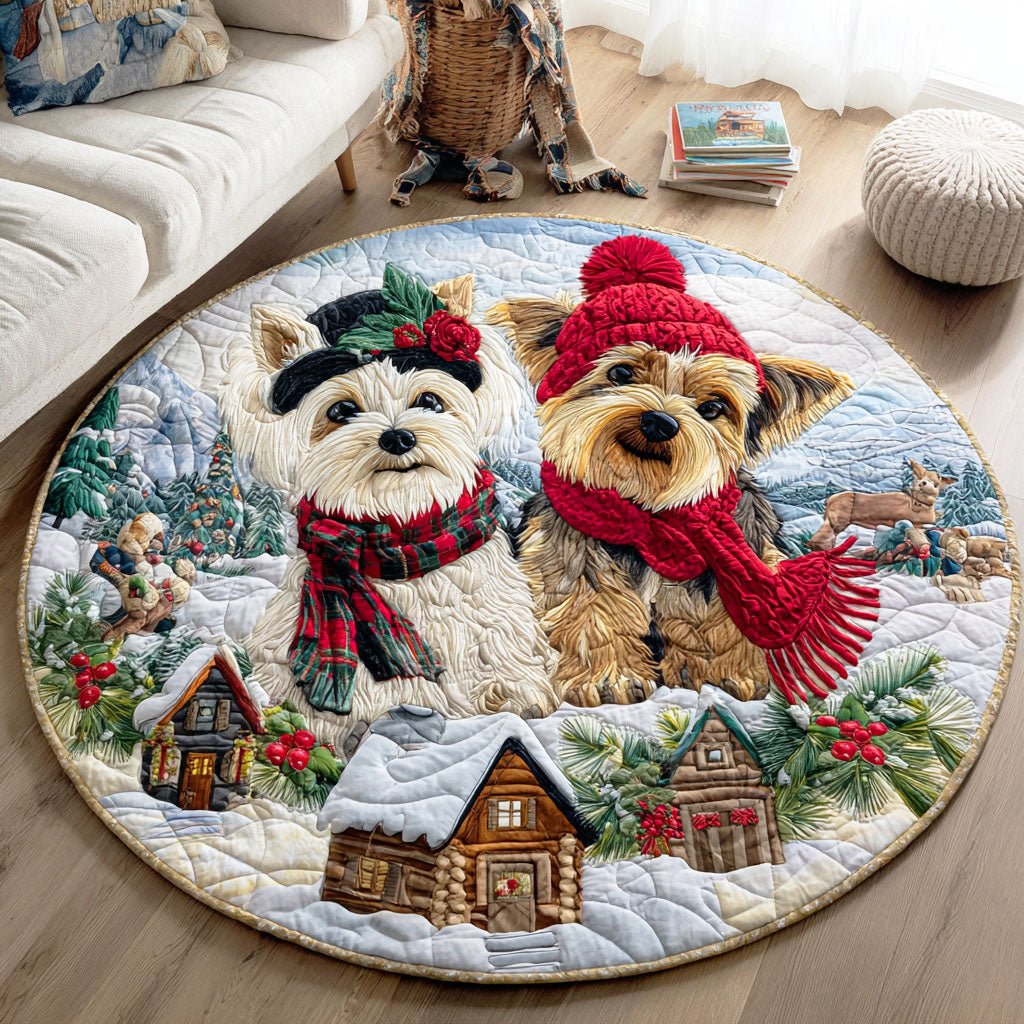 Yorkie Joy Round Mat Rug - washable non-slip printed rug
