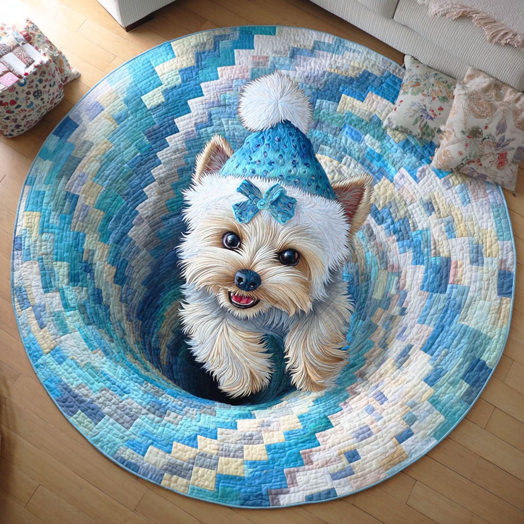 Yorkie Sleigh Round Mat Rug - washable non-slip printed rug