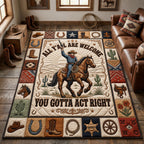 You Gotta Act Right area rug in a living room