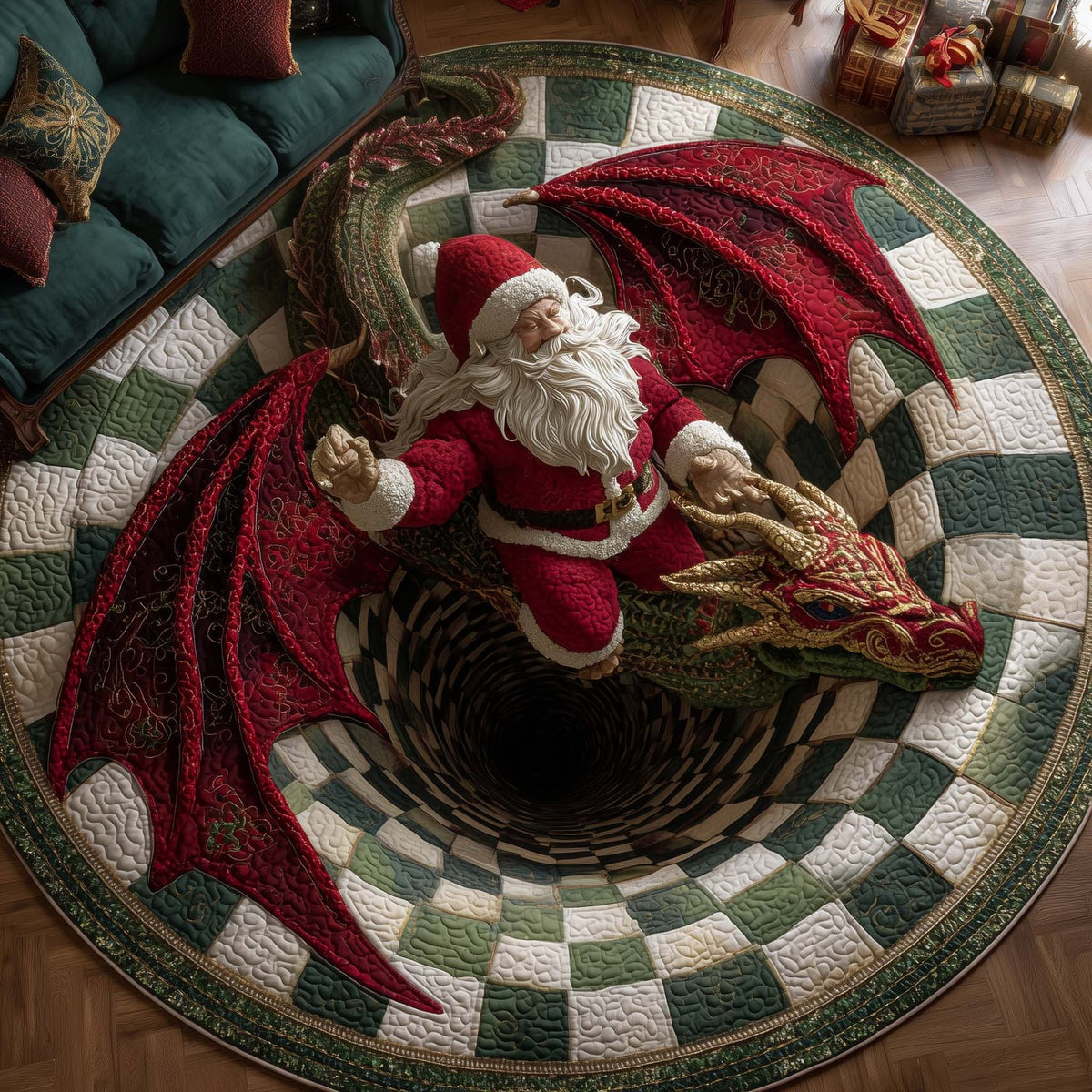 Yuletide Adventure Christmas Round Mat Rug - washable non-slip printed rug