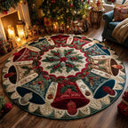 Yuletide Bells Christmas Round Mat Rug - washable non-slip printed rug