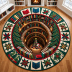 Yuletide Book Spiral Round Mat Rug - Nature Design | Serene Home Decor - washable non-slip printed rug