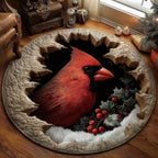 Yuletide Cardinal Round Mat Rug - Nature Design | Serene Home Decor