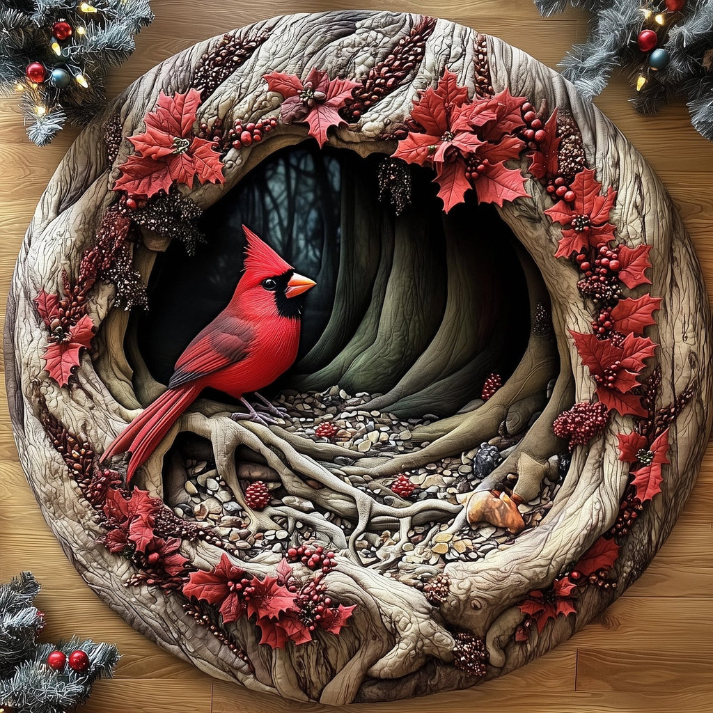 Yuletide Cardinal Round Mat Rug - Nature Design | Serene Home Decor