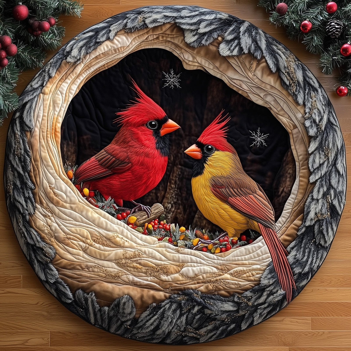 Yuletide Cardinal Round Mat Rug - Nature Design | Serene Home Decor