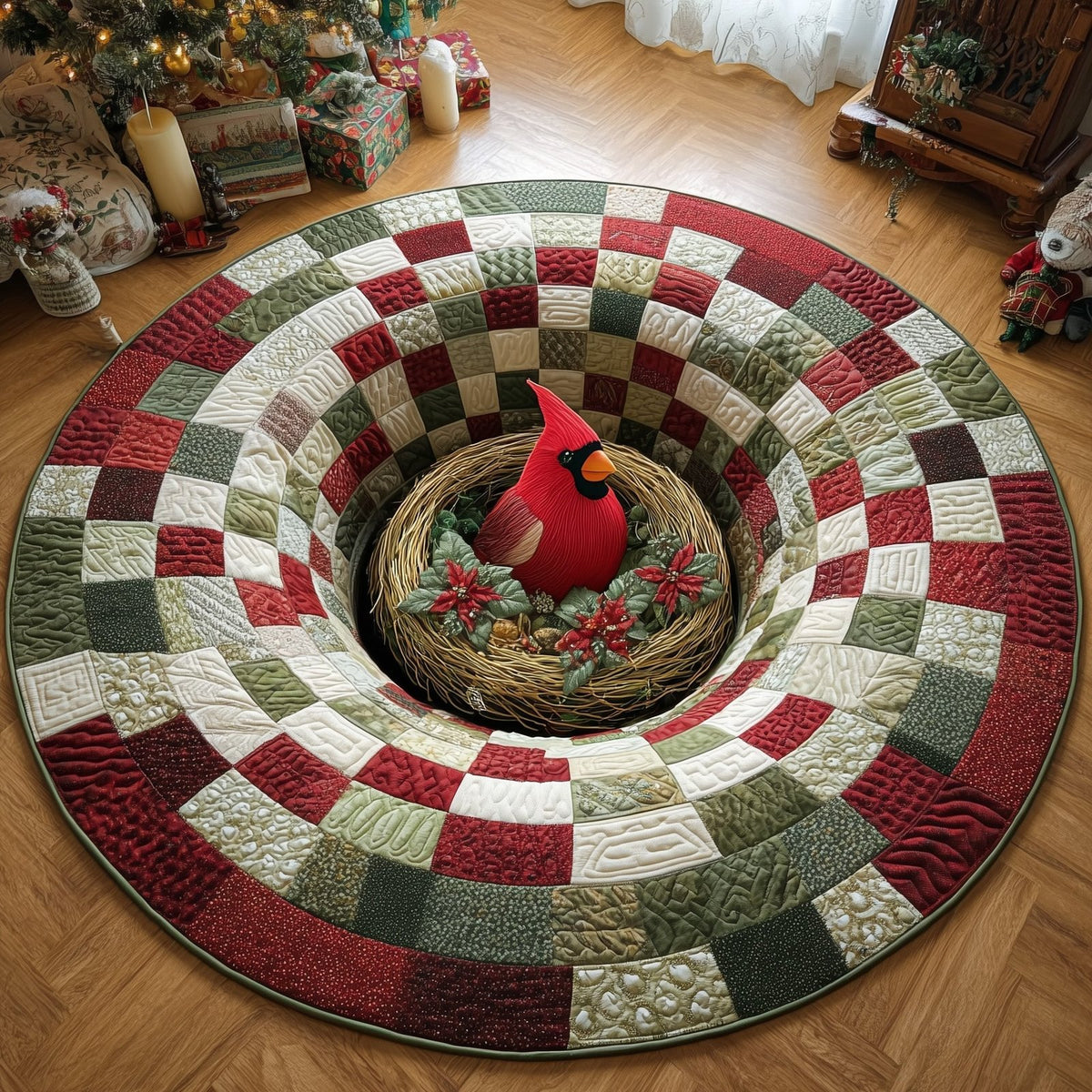 Yuletide Cardinal Round Mat Rug - Nature Design | Serene Home Decor