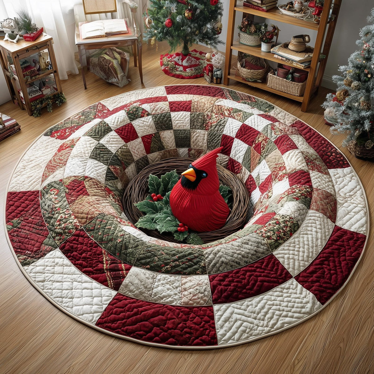 Yuletide Christmas Round Mat Rug - washable non-slip printed rug