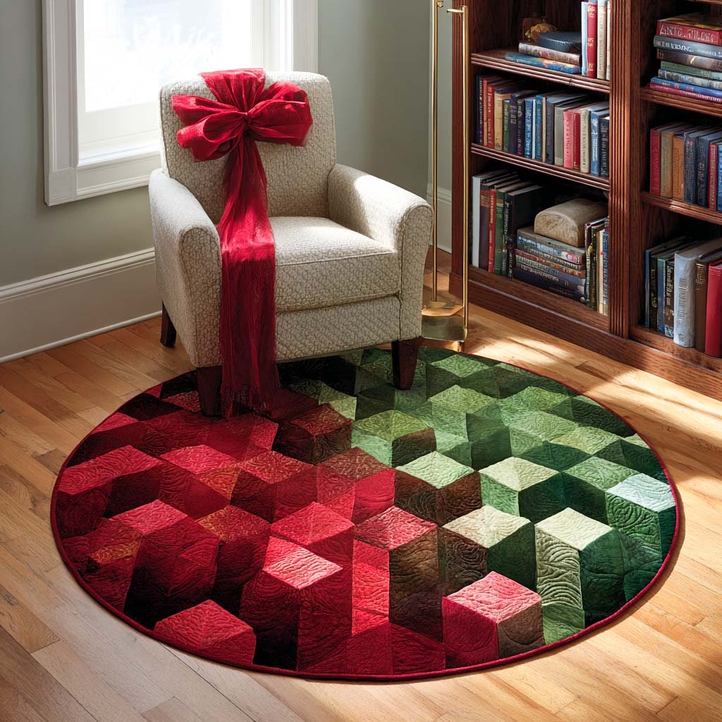 Yuletide Cubes Christmas Round Mat Rug - washable non-slip printed rug