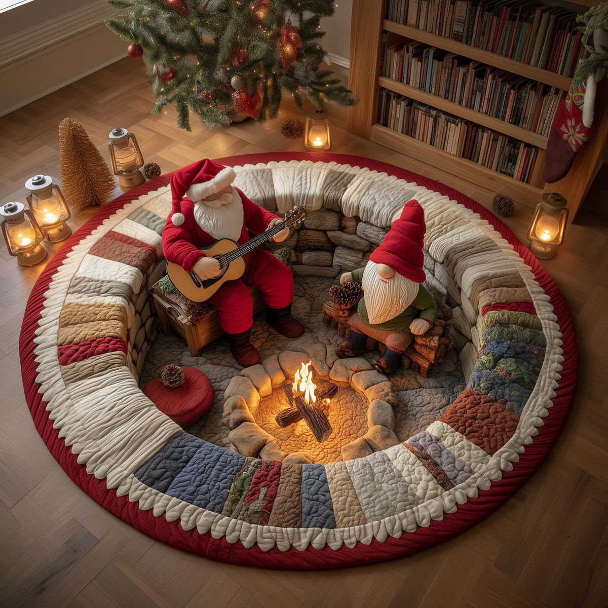 Yuletide Fireside Round Mat Rug - Nature Design | Serene Home Decor