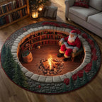 Yuletide Fireside Christmas Round Mat Rug - washable non-slip printed rug