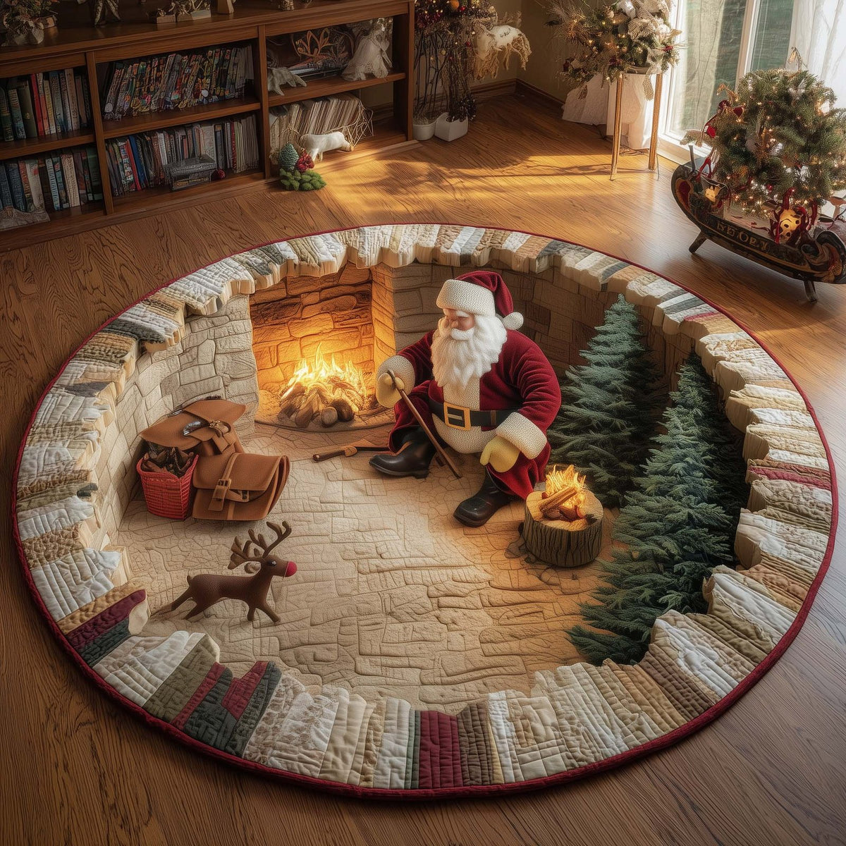 Yuletide Fireside Round Mat Rug - Nature Design | Serene Home Decor