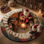 Yuletide Fireside Christmas Round Mat Rug - washable non-slip printed rug