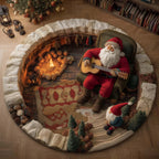 Yuletide Fireside Christmas Round Mat Rug - washable non-slip printed rug