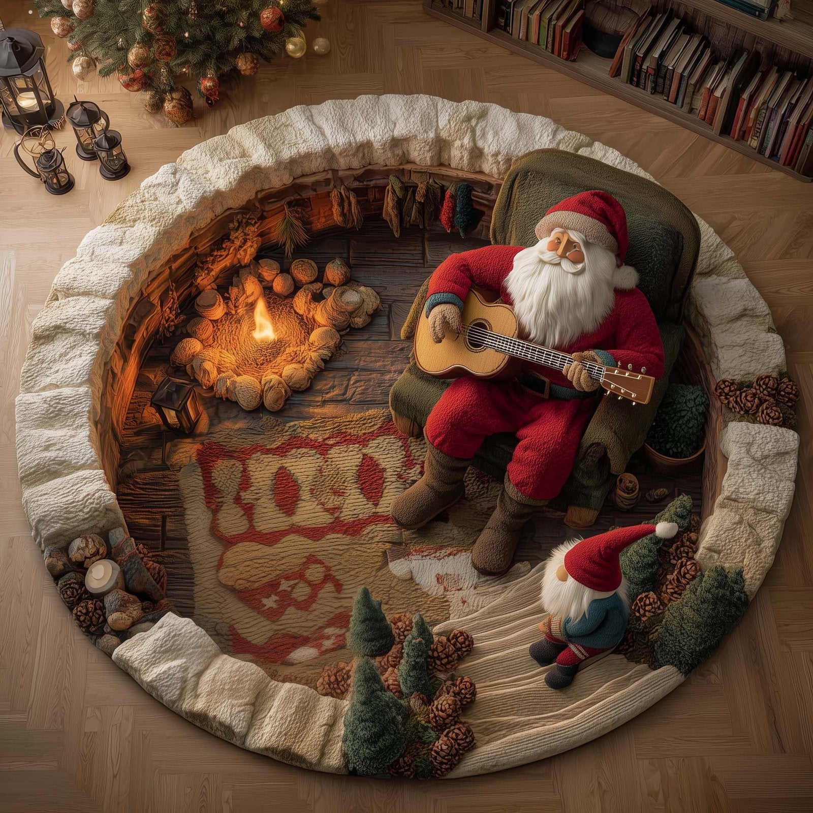 Yuletide Fireside Round Mat Rug - Nature Design | Serene Home Decor