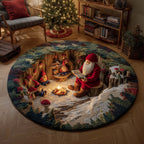Yuletide Fireside Christmas Round Mat Rug - washable non-slip printed rug