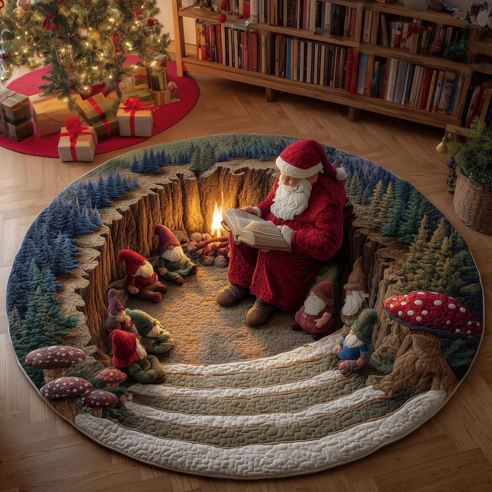 Yuletide Fireside Round Mat Rug - Nature Design | Serene Home Decor
