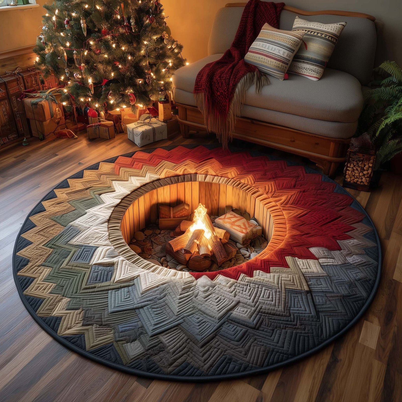Yuletide Fireside Round Mat Rug - Nature Design | Serene Home Decor