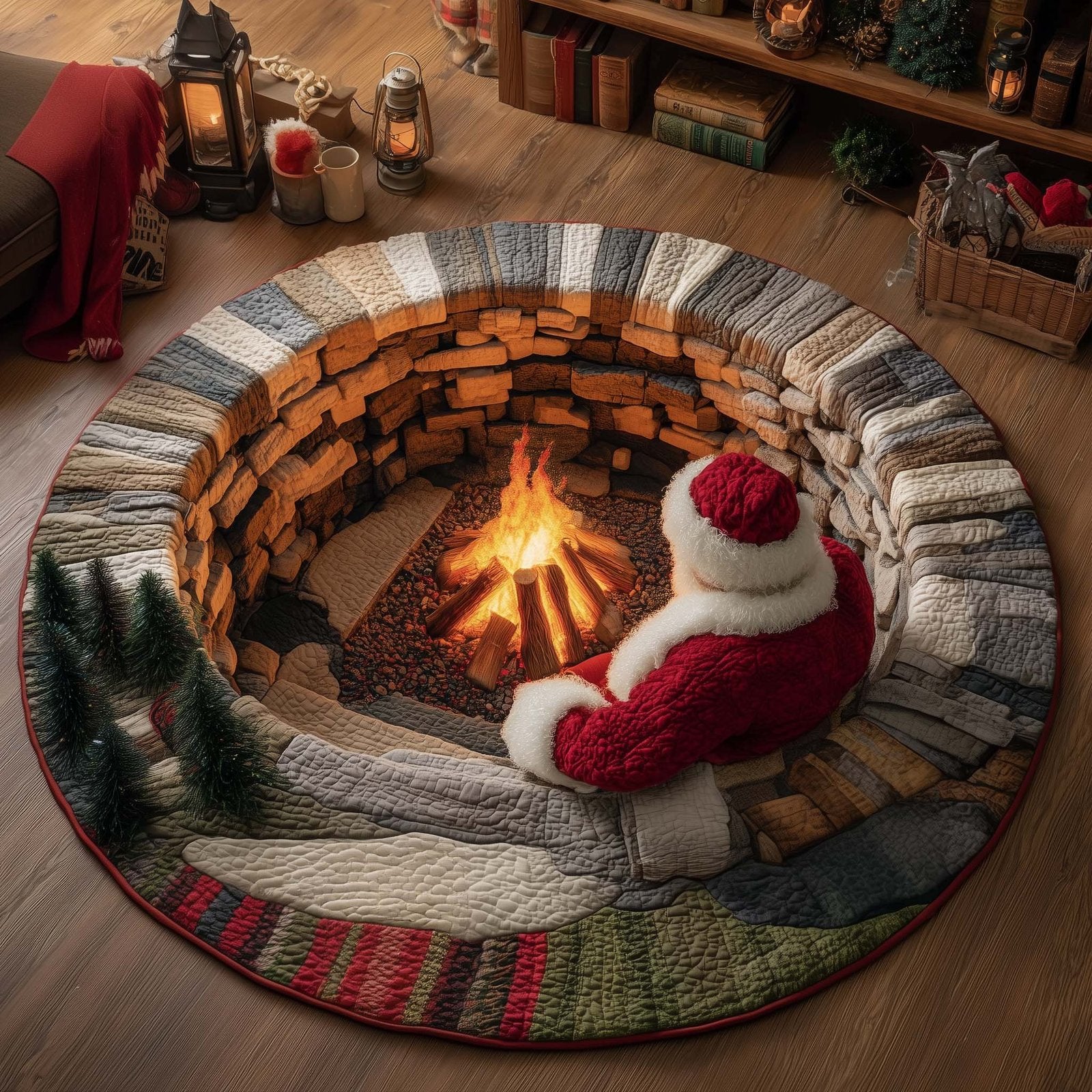 Yuletide Fireside Round Mat Rug - Nature Design | Serene Home Decor