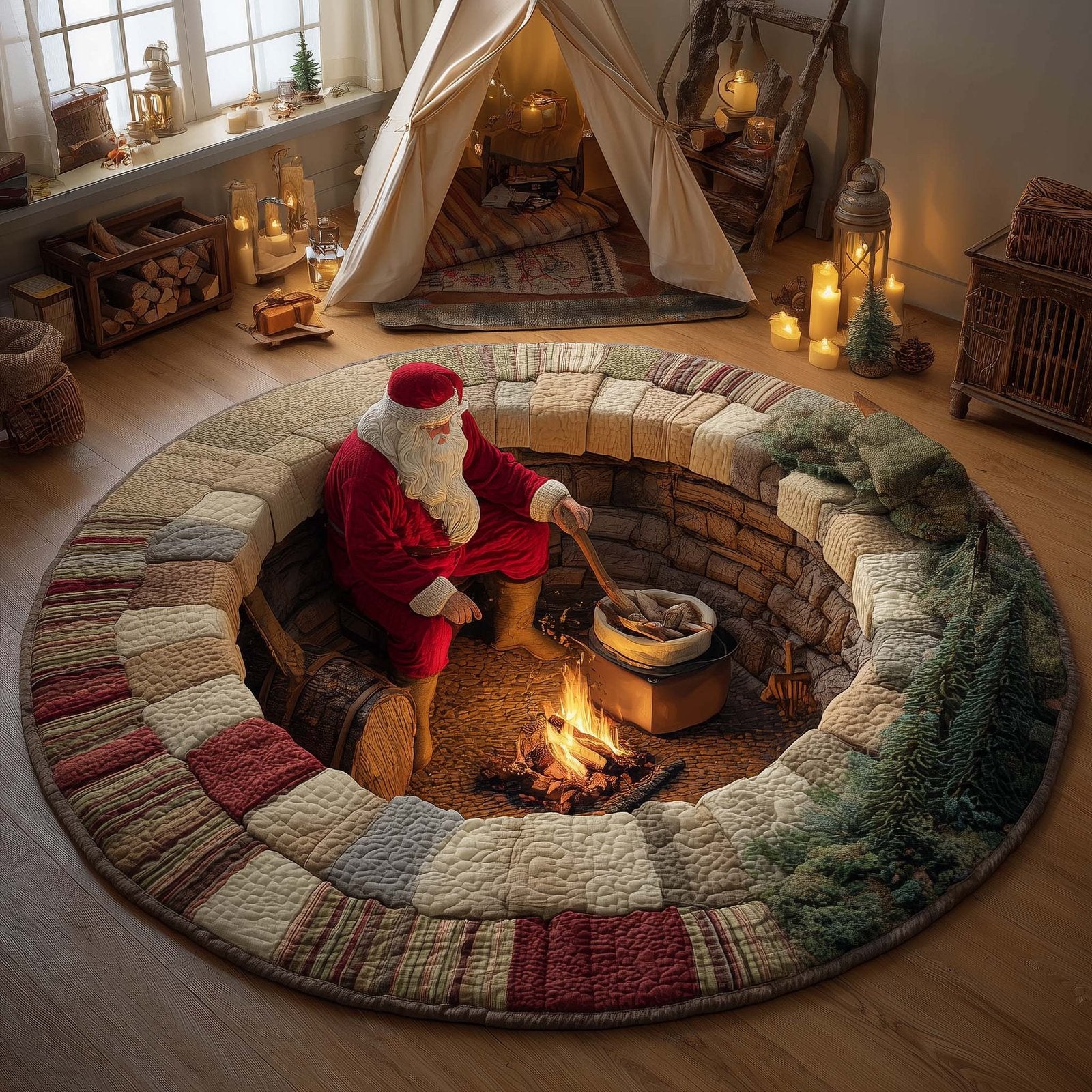 Yuletide Fireside Round Mat Rug - Nature Design | Serene Home Decor