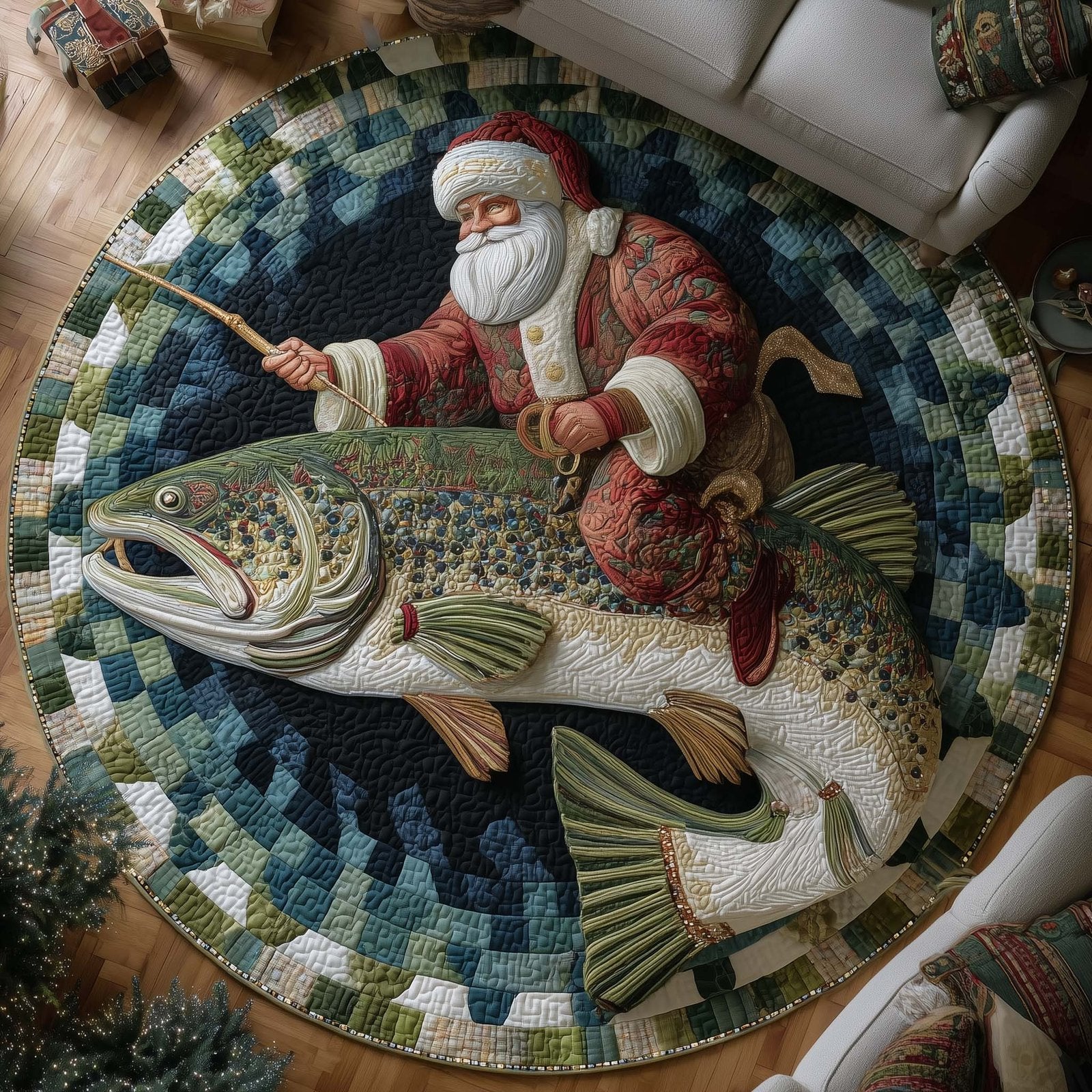 Yuletide Fisherman Round Mat Rug - Nature Design | Serene Home Decor