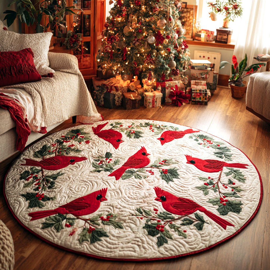 Yuletide Gathering Christmas Round Mat Rug - washable non-slip printed rug