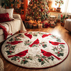 Yuletide Gathering Christmas Round Mat Rug - washable non-slip printed rug