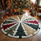 Yuletide Pines Christmas Round Mat Rug - washable non-slip printed rug