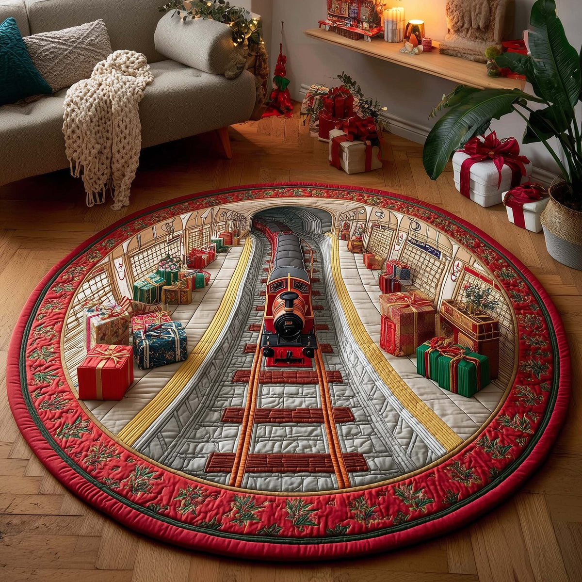 Yuletide Railway Round Mat Rug - Nature Design | Serene Home Decor