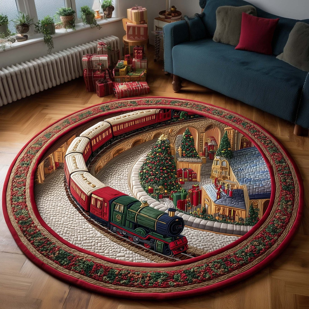 Yuletide Railway Round Mat Rug - Nature Design | Serene Home Decor