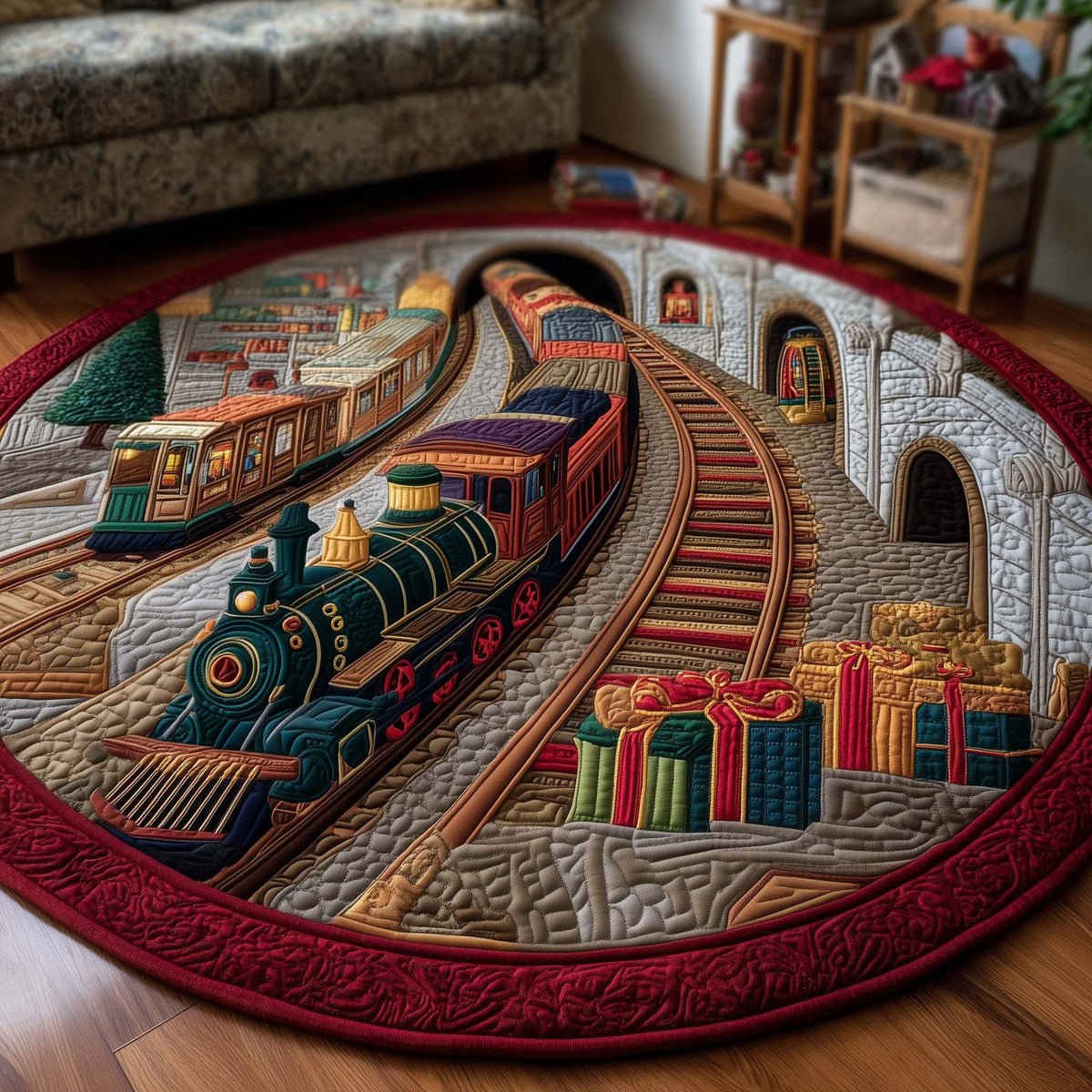 Yuletide Railway Round Mat Rug - Nature Design | Serene Home Decor