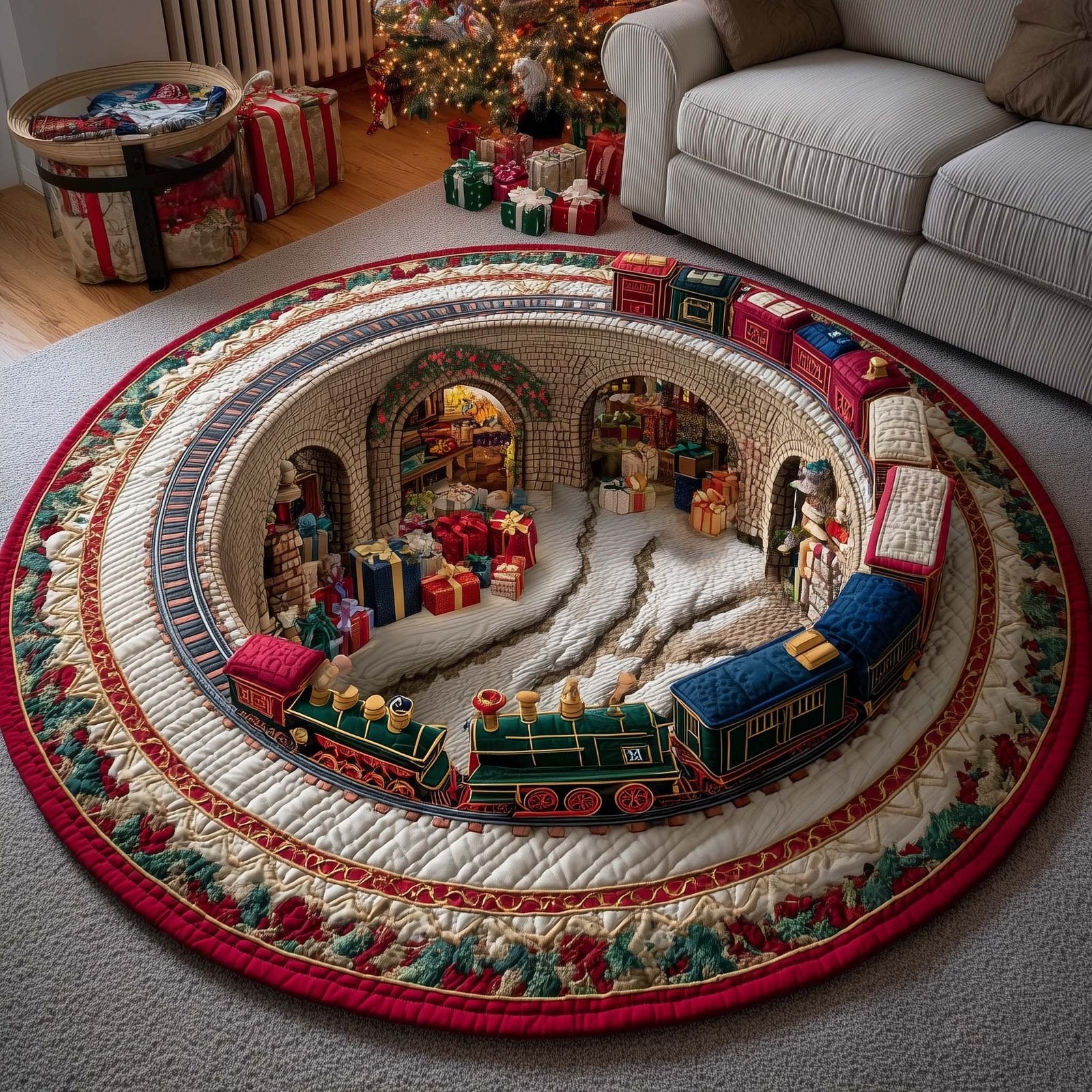 Yuletide Railway Round Mat Rug - Nature Design | Serene Home Decor