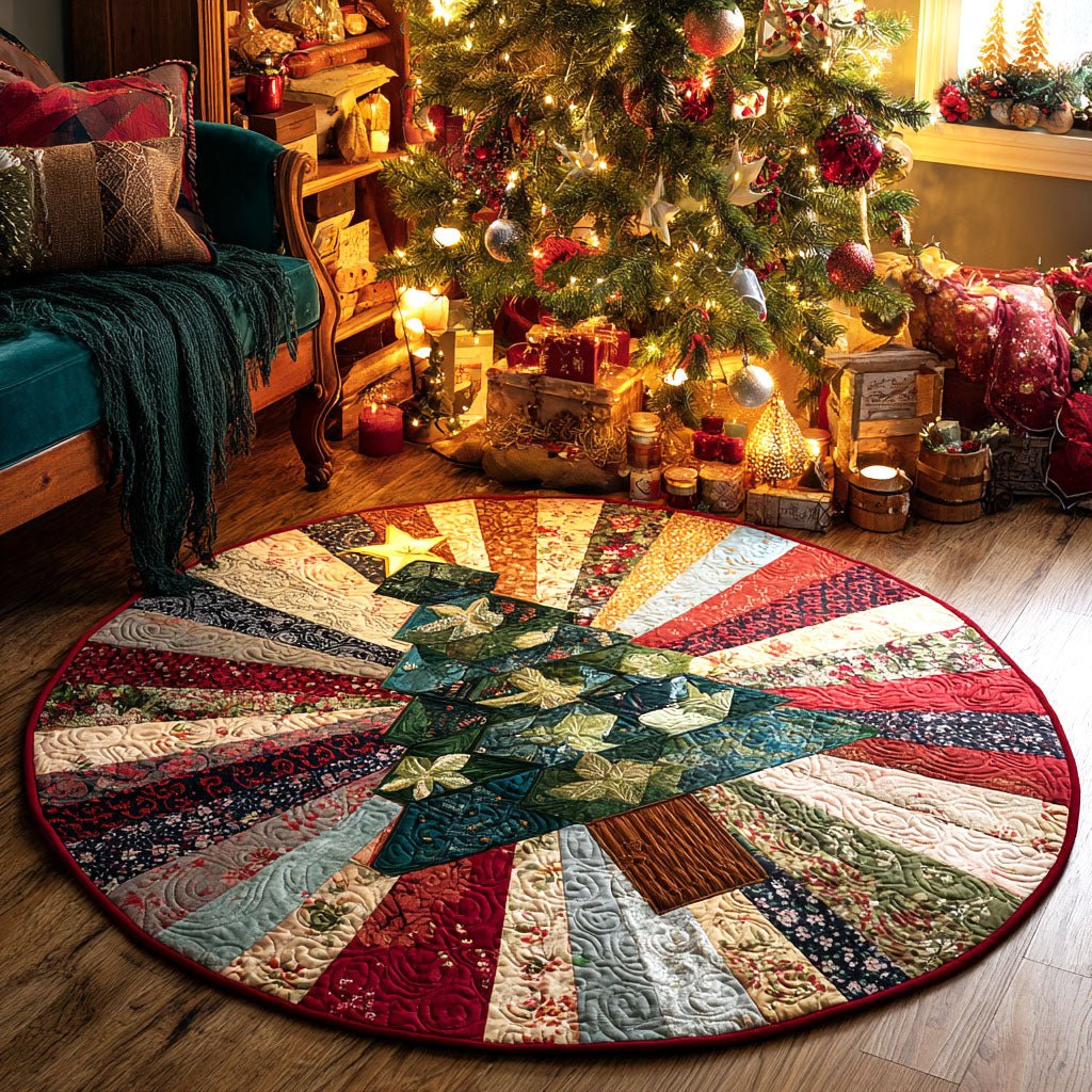 Yuletide Rays Christmas Round Mat Rug - washable non-slip printed rug
