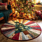 Yuletide Rays Christmas Round Mat Rug - washable non-slip printed rug